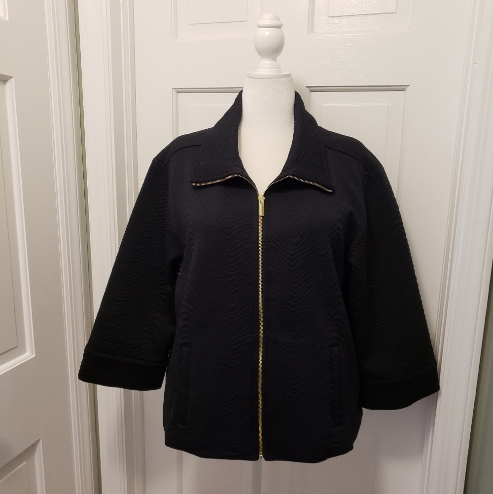 JM Collection Black Textured Zip Close Jacket Size XL, Business Casual
